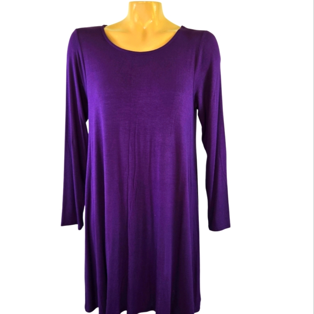 LIGHTHEART Long Sleeve A Line Swing Dress Purple‎ Flowy Rayon Size Small